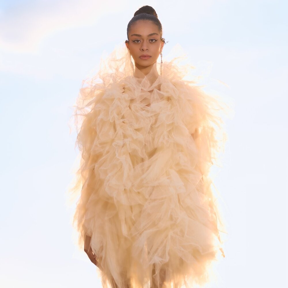 Honey Colored Slip Dress with Tulle Jacket